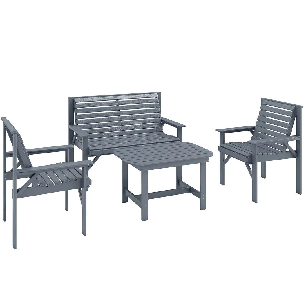 Outsunny 4 Piece Wooden Garden Sofa Set – Loveseat, Two Armchairs and Coffee Table, Embossed Solid Wood, Grey