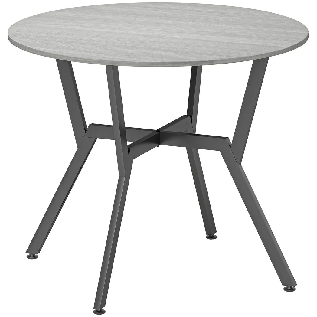HOMCOM Round Dining Table for 4 with Metal Frame and Anti-Slip Foot Pads, 90cm – Space-Saving Kitchen Table, Grey