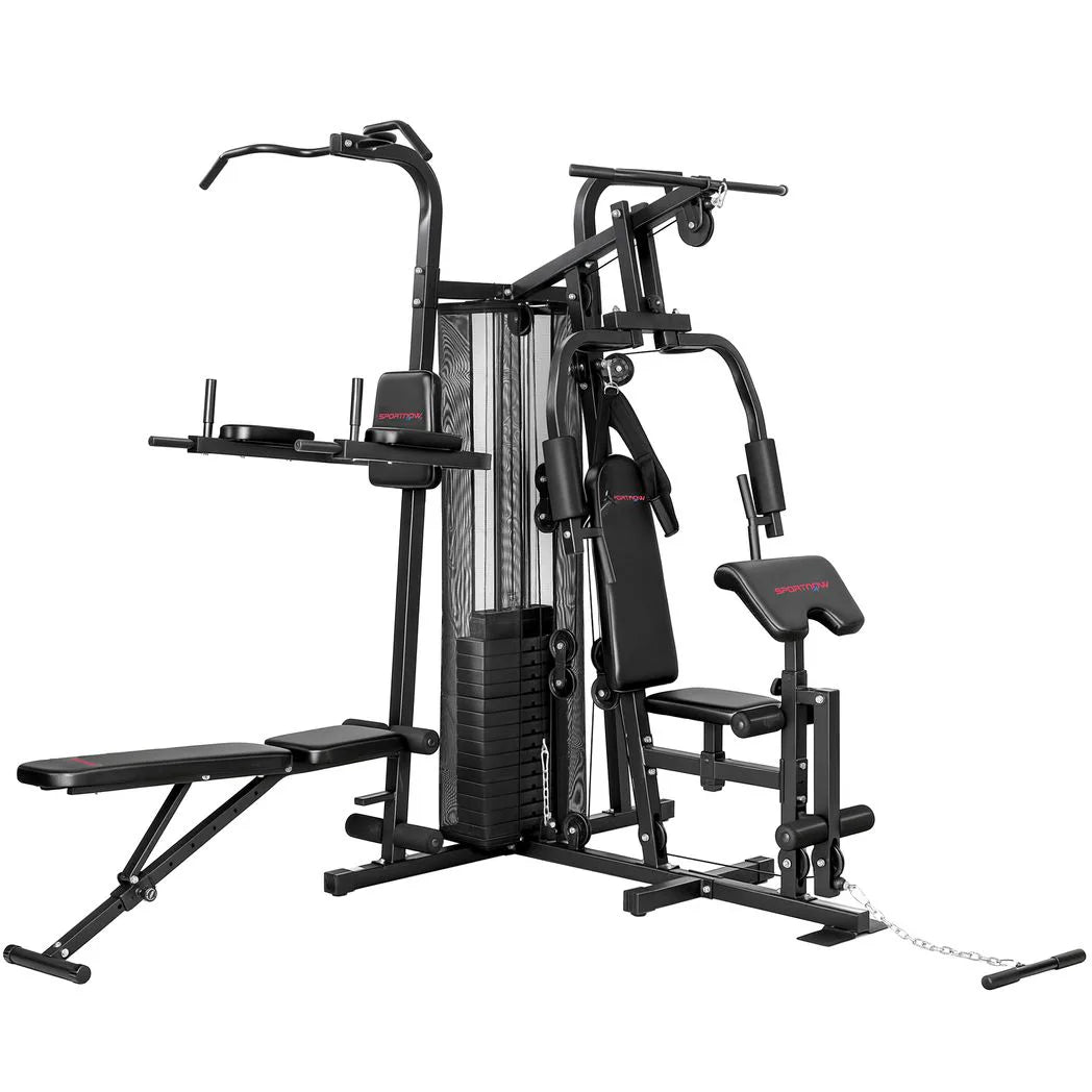 SPORTNOW All-in-One Home Gym Machine with 69kg Weight Stack & Pulley System – Multifunctional Power Cage, Black