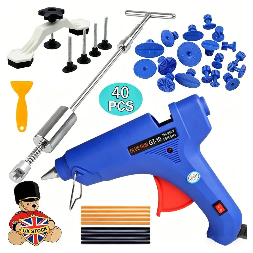 Car Paintless Dent Removal Kit with Hot Melt Glue Gun, T-Bar & Bridge Puller – PDR Body Dent Repair Set