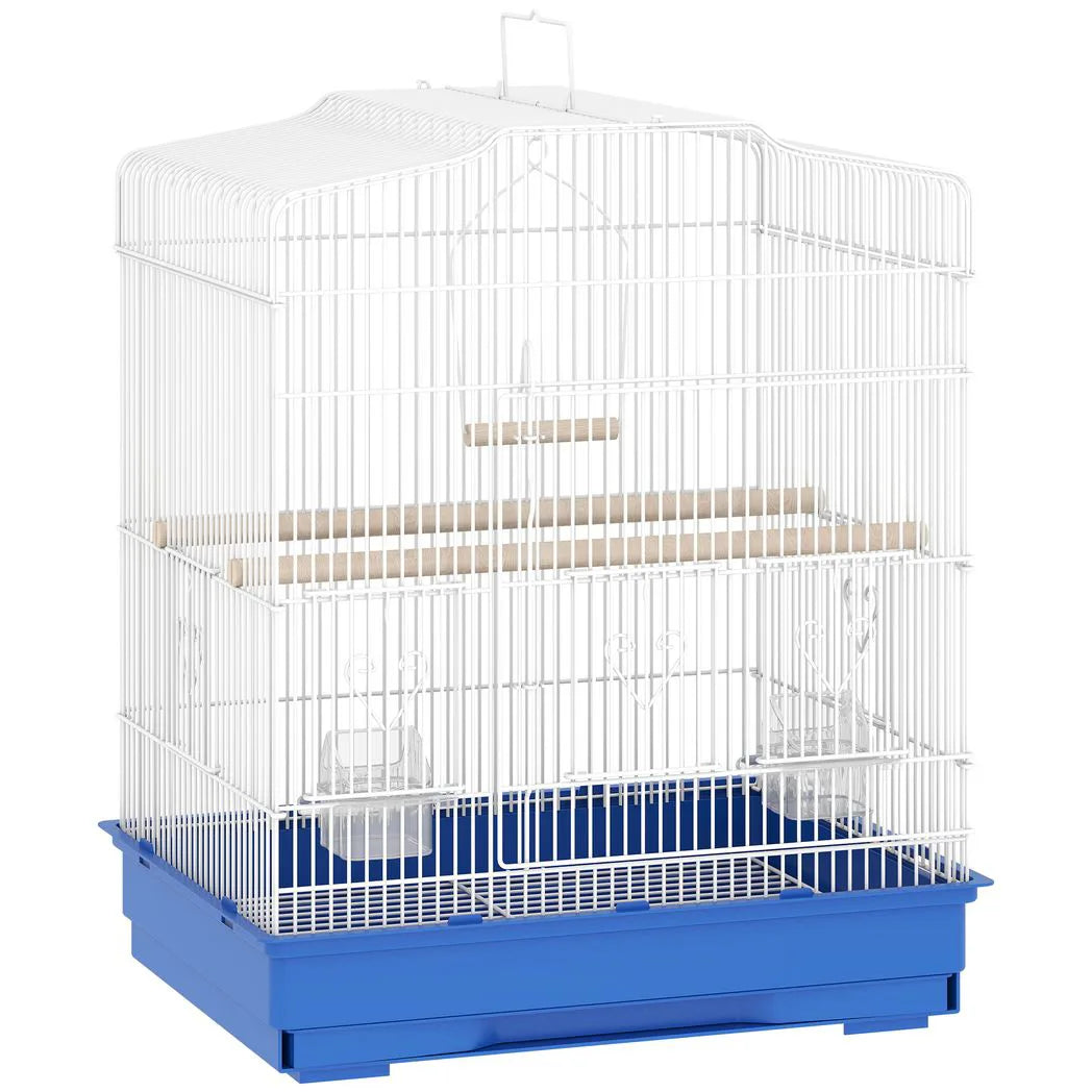 PawHut Large Metal Bird Cage with Perches, Feeders and Swing – For Budgies, Parakeets and Finches, Blue