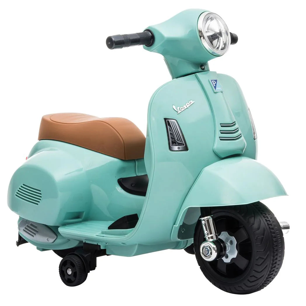 HOMCOM Vespa Licensed 6V Kids Electric Motorbike with Training Wheels and Horn – Ride-On, 18-36 Months, Green