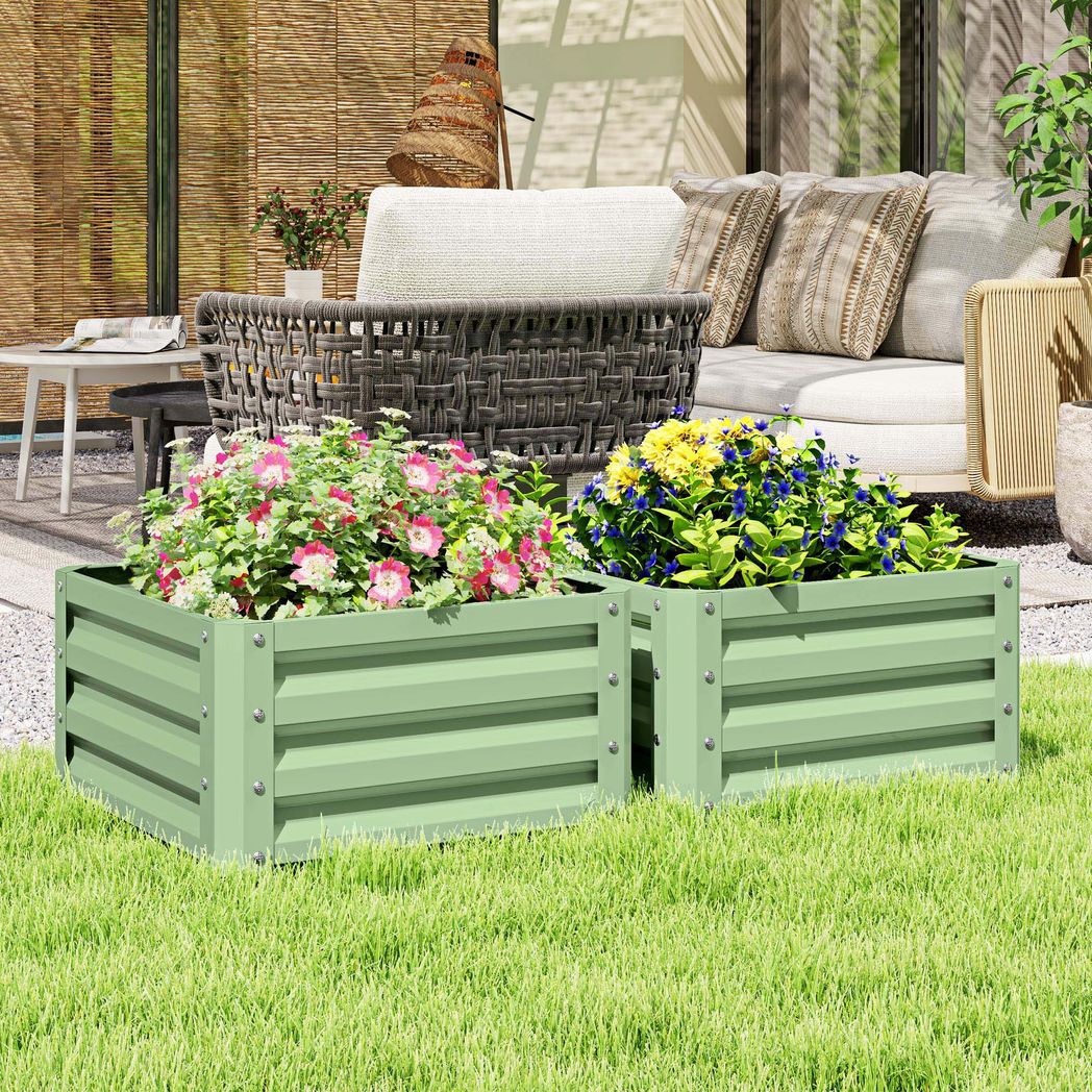 Outsunny Set of Two 60 x 60cm Steel Planter Boxes – Light Green