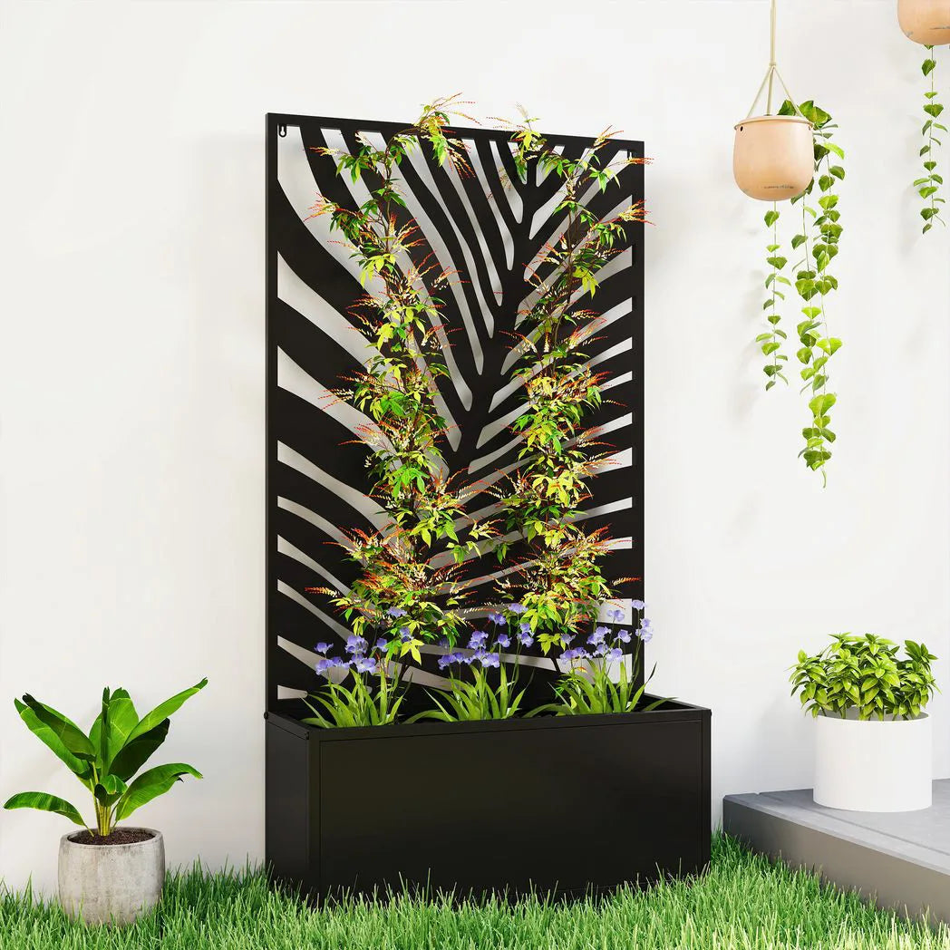 Outsunny Metal Raised Garden Bed with Trellis & Privacy Screen – Wall-Mounted or Freestanding Planter, 29L