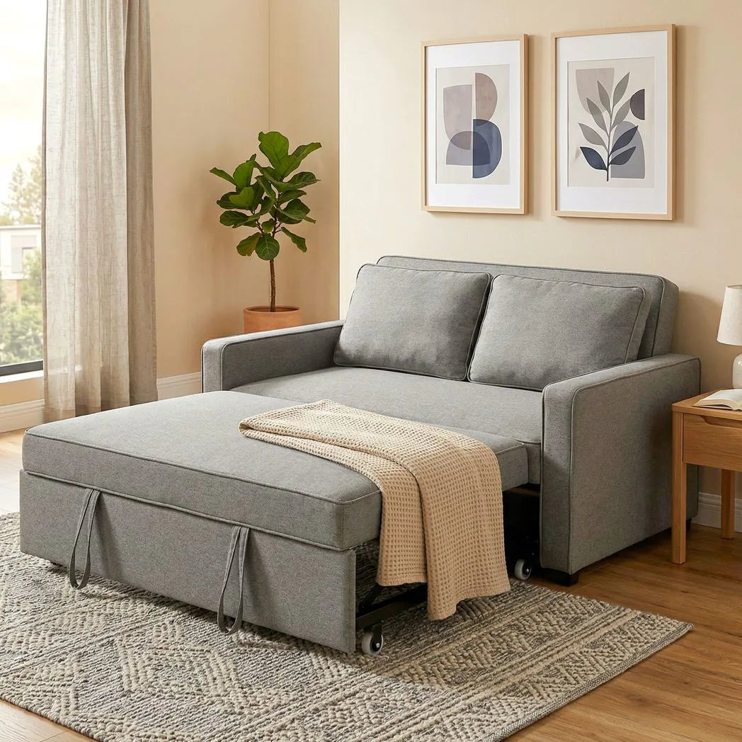 HOMCOM Double Click Clack Sofa Bed with Adjustable Backrest – 3-in-1 Pull-Out Bed for Living Room, Grey