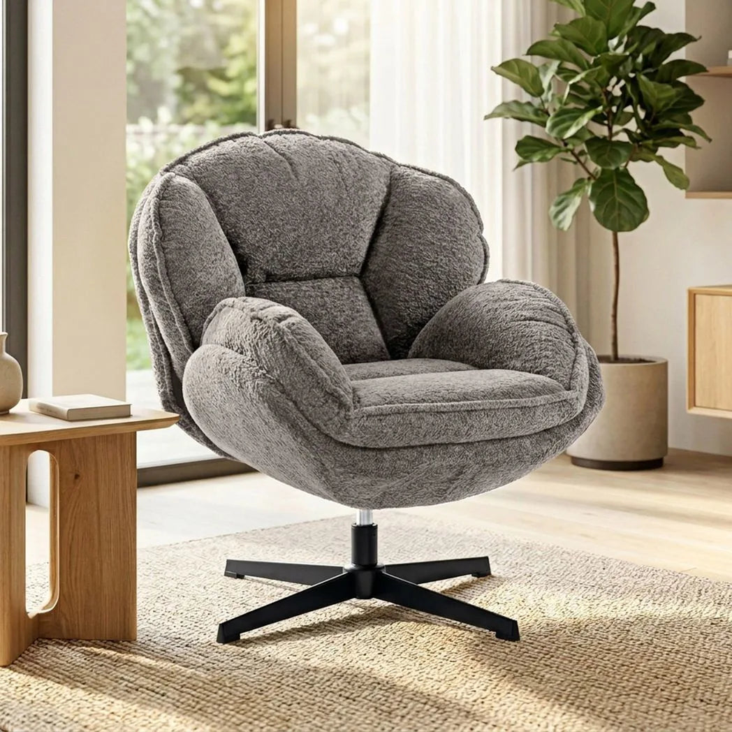HOMCOM Modern Wingback Accent Chair with Four-Star Base and S-Springs – 360° Swivel Velvet Armchair, Grey