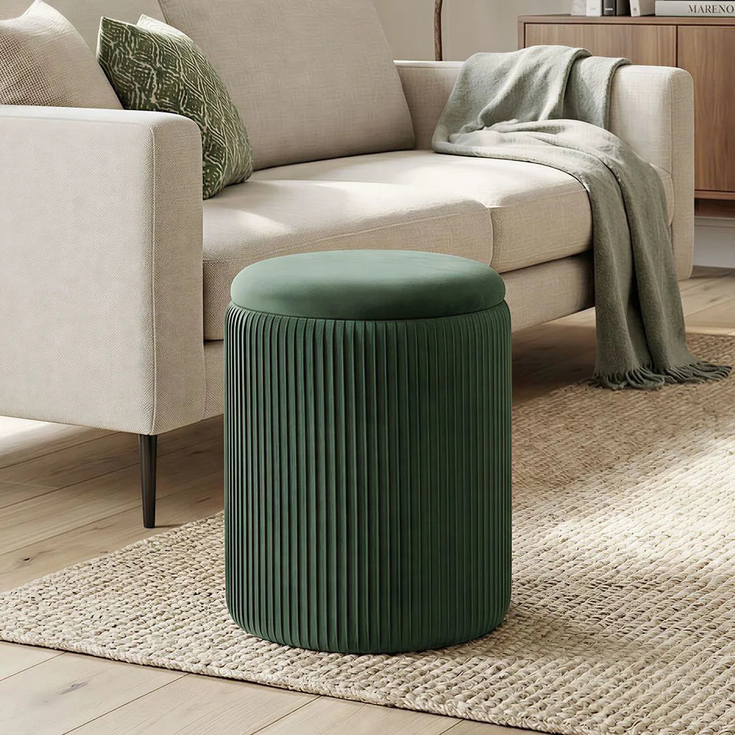 HOMCOM Velvet Round Storage Ottoman with Flip Lid & Marble-Effect Top – 45cm Footstool, Dark Green