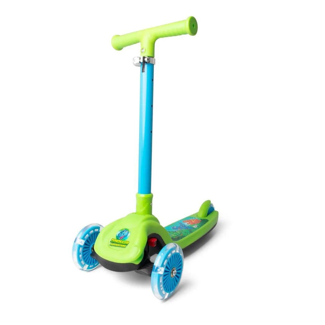 Ozbozz Dinosaur Trail Twister Folding Scooter with 3 Light-Up Wheels – Kids Outdoor Ride-On, Green