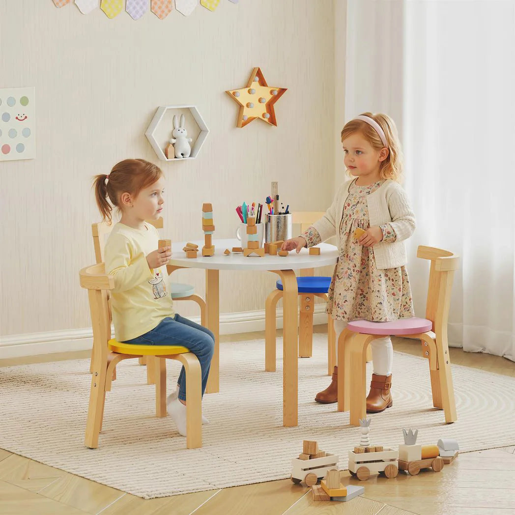 AIYAPLAY 5 Piece Wooden Kids Table and Chairs Set with Rounded Edges – Toddler Furniture for Nursery, Playroom, Classroom, Ages 3-8