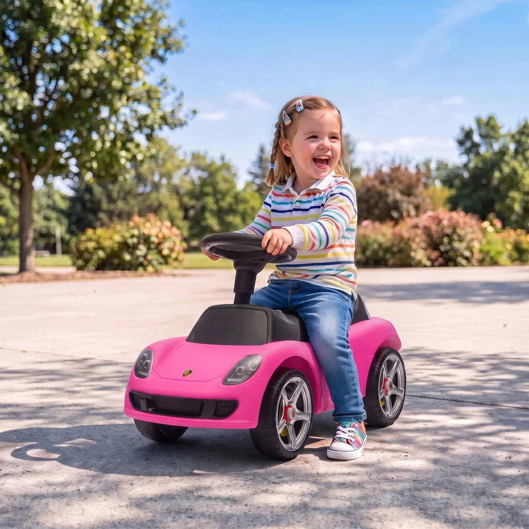 AIYAPLAY Porsche Licensed Toddler Ride On Car with Horn, Headlights & Sounds – Push Car for 18–36 Months, Pink