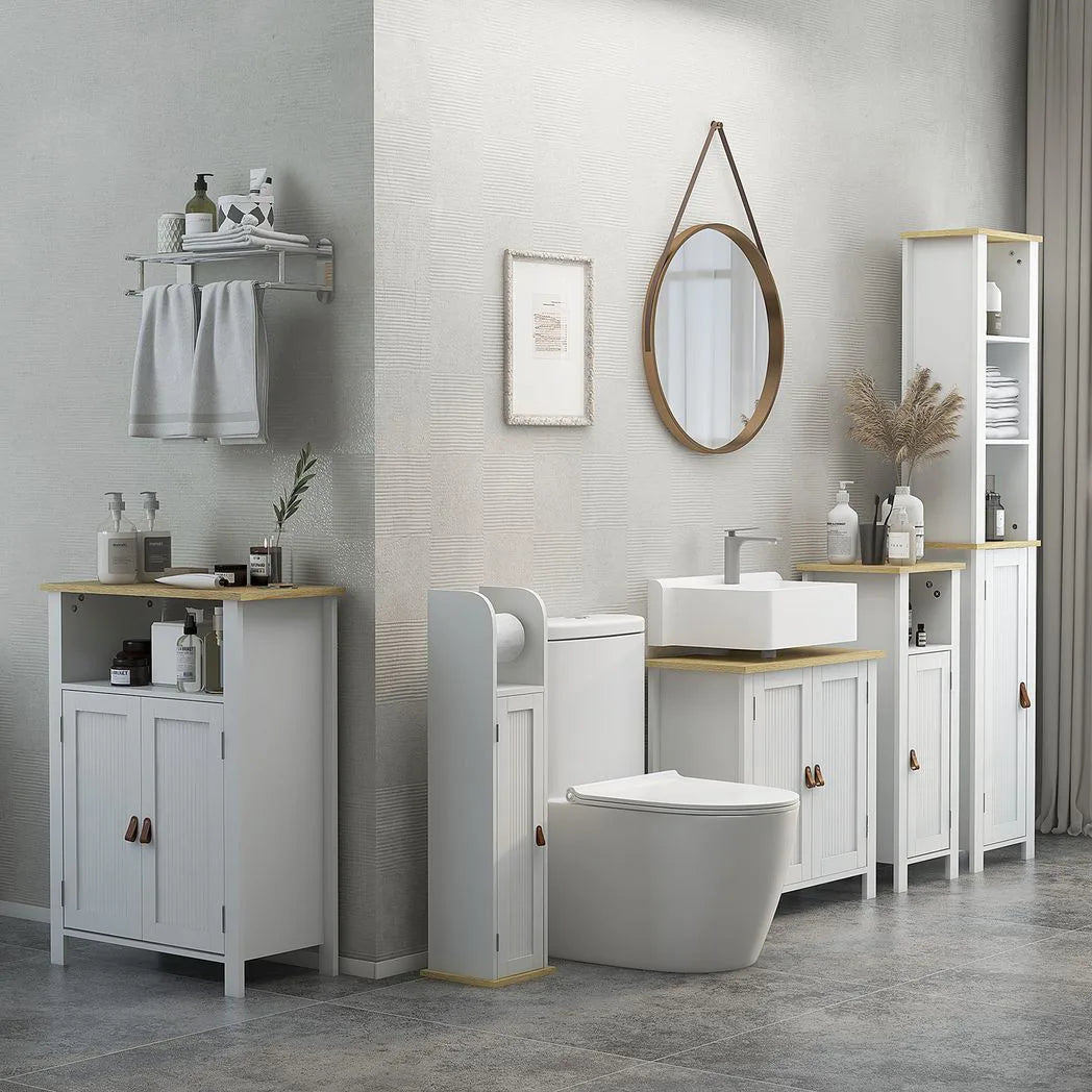 kleankin Under Sink Bathroom Cabinet with U-Shaped Cut-Out – For Basins Without Pedestal, White