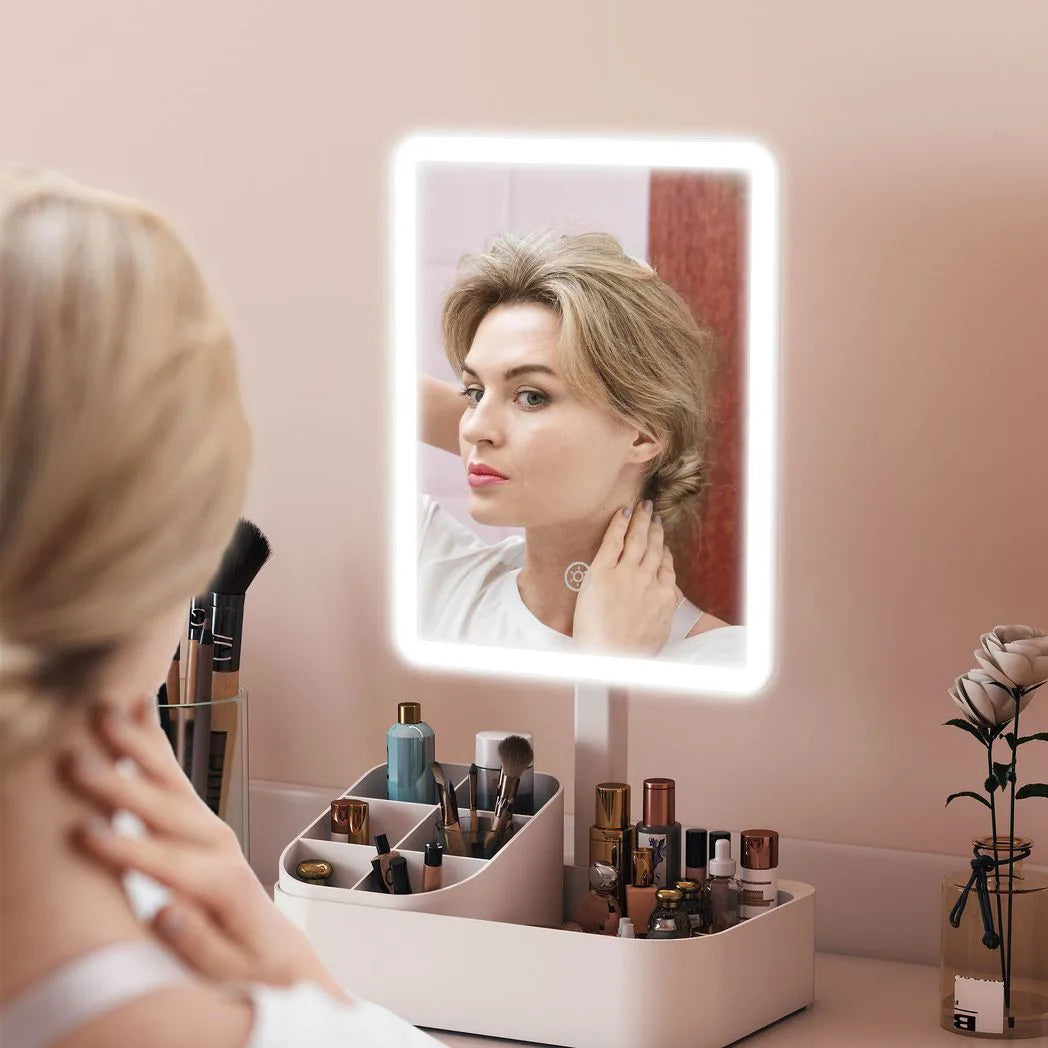 HOMCOM Makeup Mirror with Lights, Rechargeable Vanity Mirror with Touch Screen