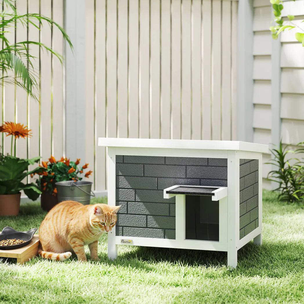 PawHut Outdoor Cat House with Insulation and Openable Roof – Weatherproof Shelter for Cats, Grey
