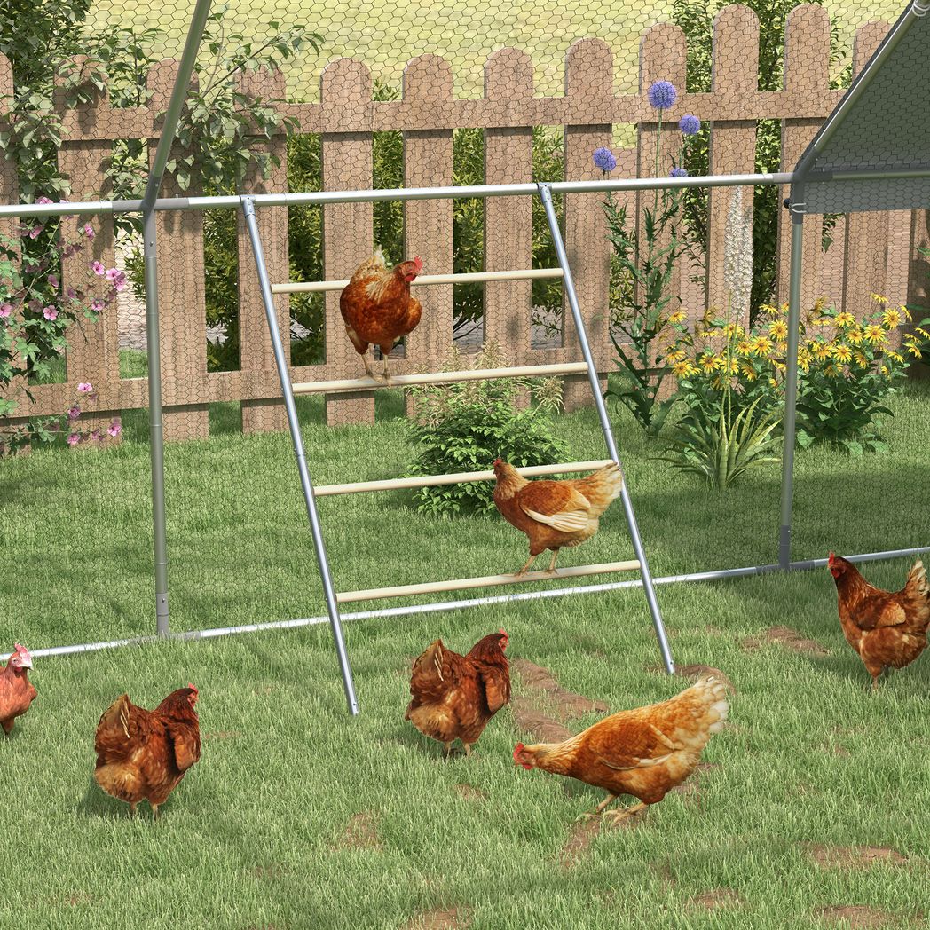 PawHut Chicken Perch Roosting Ladder with Four Tiers – Wooden and Galvanised Steel Jungle Gym for Coop, Backyard Farm