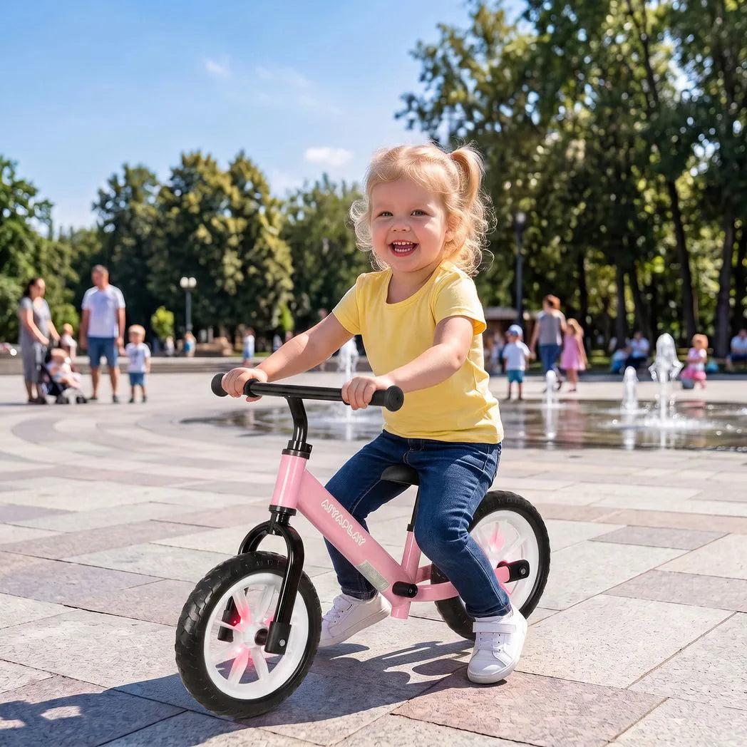 AIYAPLAY 11.2" Toddler Balance Bike with Light-Up Wheels, Adjustable Seat & Handlebar, 360° Steering – Ages 2-5, Pink