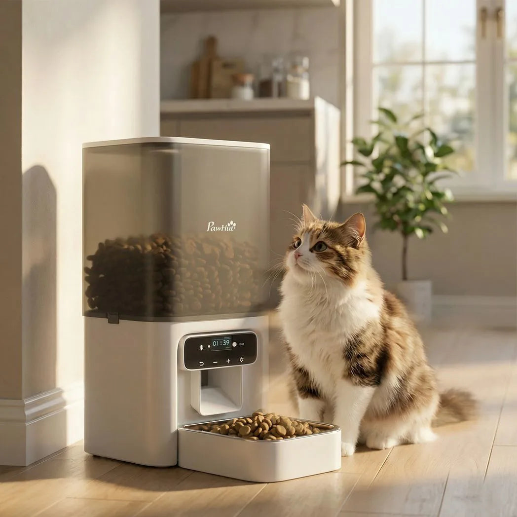 PawHut Programmable Automatic Cat Feeder with Timer, 4.5L Hopper, 6 Meals a Day & 10s Voice Recorder