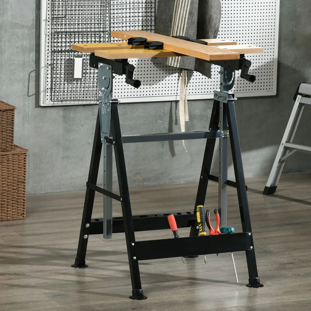 HOMCOM Portable Folding Workbench with Adjustable Height & Angle, 4 Clamping Pegs, 100 kg Capacity, Beige
