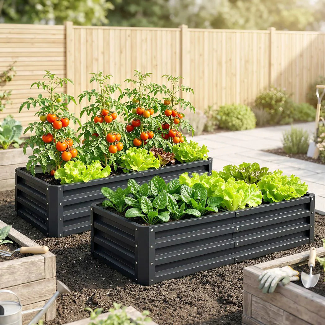 Outsunny Set of 2 Raised Beds for Garden, Galvanised Outdoor Planters for Herbs Vegetables