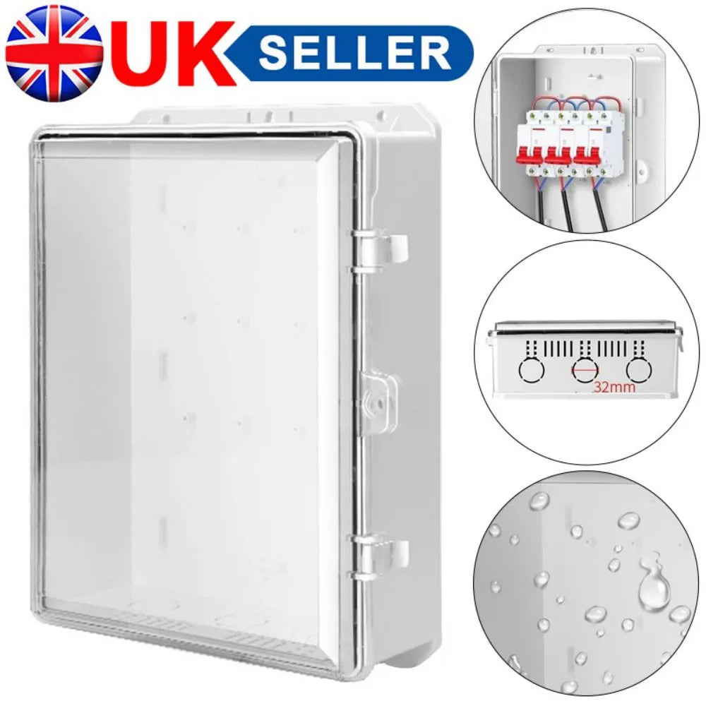 Weatherproof ABS Junction Box with Clear Cover and Cable Outlet – Outdoor Dustproof Electrical Enclosure