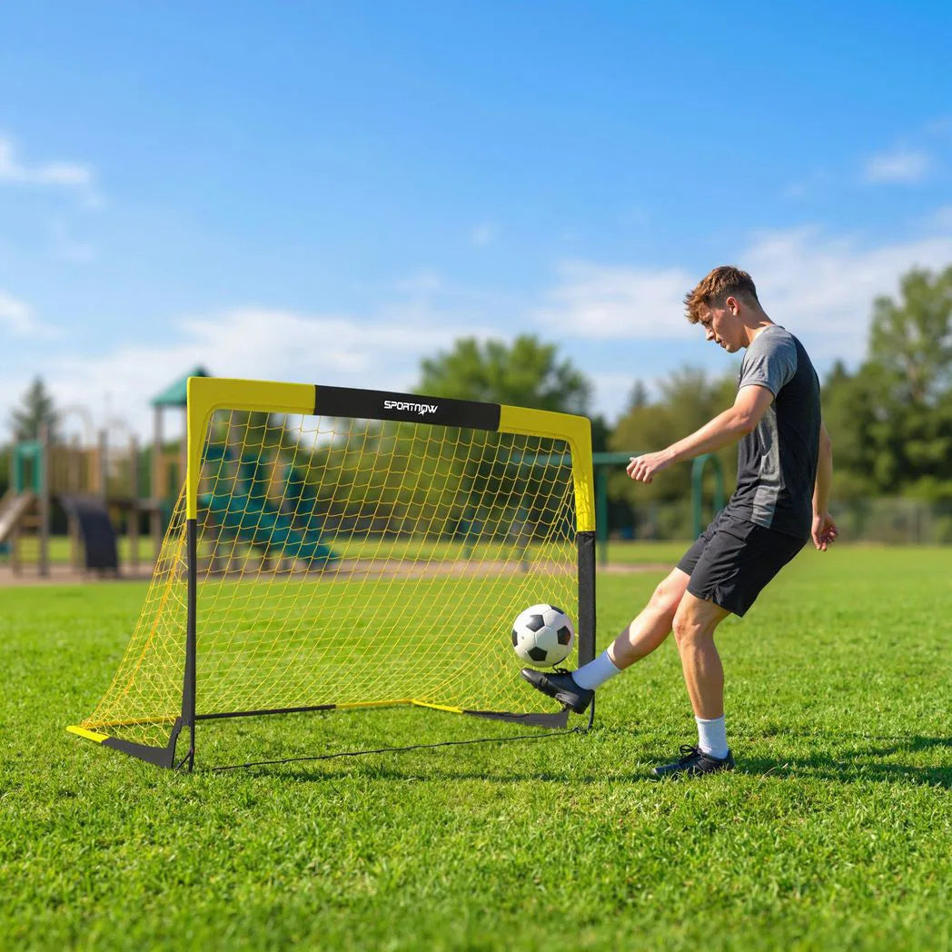 SPORTNOW Pop Up Football Goal with Carry Bag & 4 Ground Stakes – Portable Folding Garden Football Net, 150 x 110cm