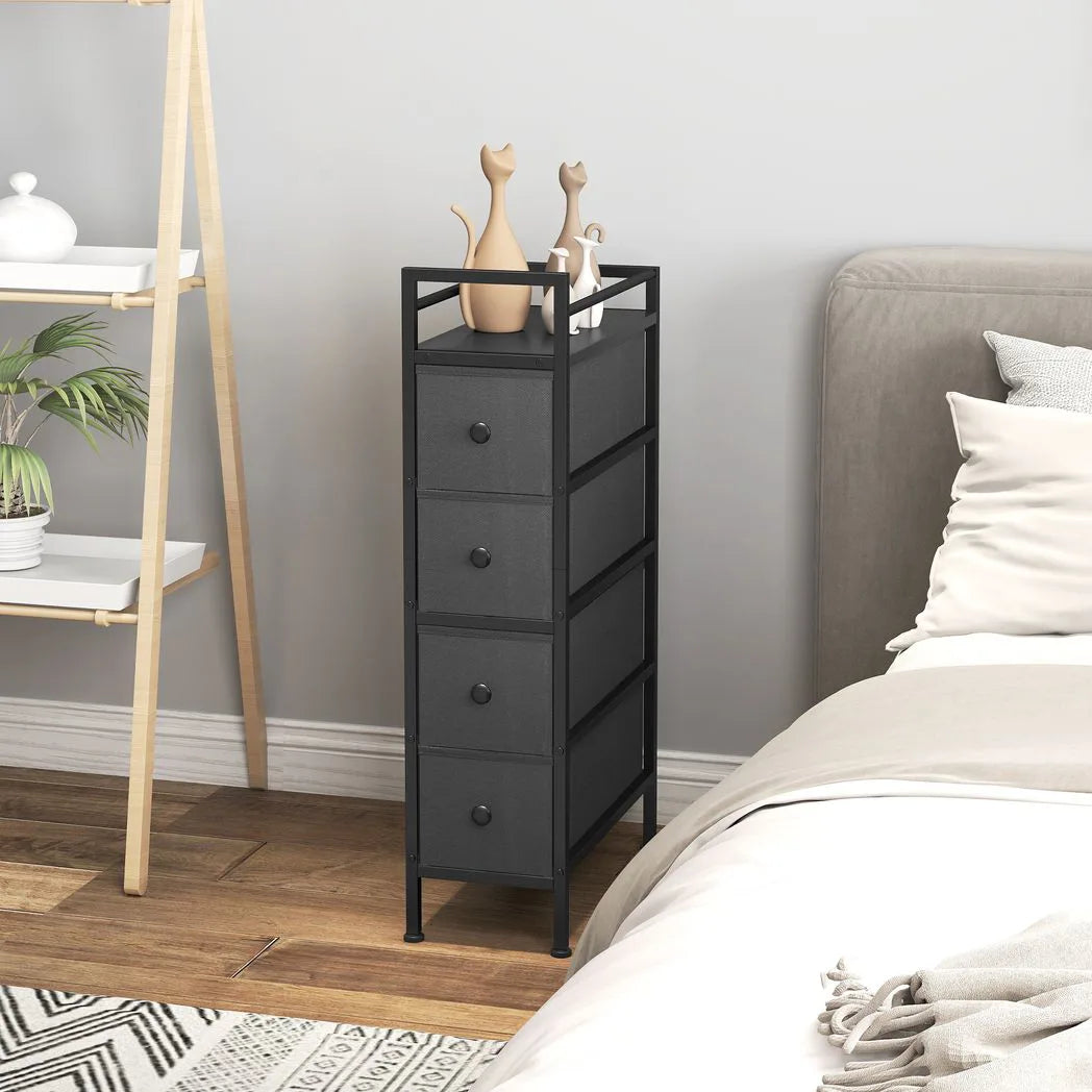 HOMCOM 4 Drawer Slim Fabric Chest of Drawers with Steel Frame – Narrow 20 cm Storage Cabinet for Small Spaces, Black