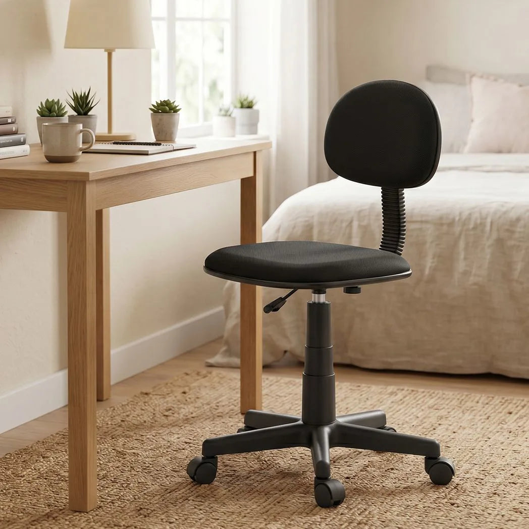 HOMCOM Small Armless Office Chair with Swivel Wheels & Gas Lift – Space-Saving Desk Chair, Black