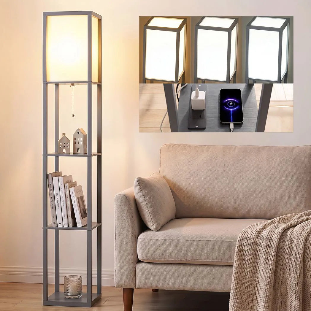 HOMCOM 3-Tier Column Shelf Floor Lamp