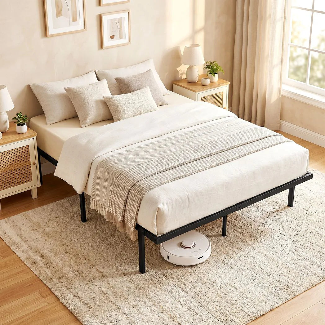 HOMCOM 4ft6 Double Metal Platform Bed Frame with Underbed Storage and Steel Slats – No Box Spring, Black