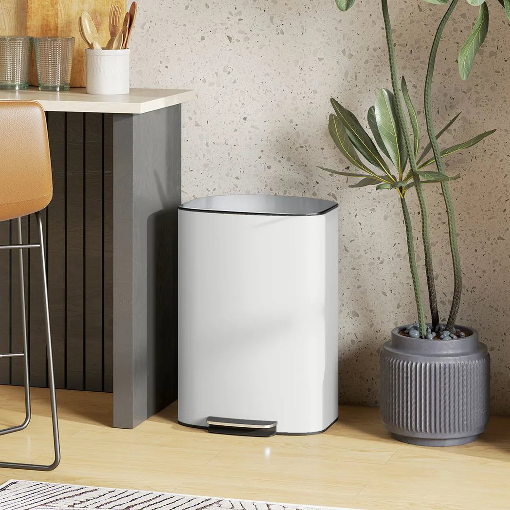 HOMCOM 50L Stainless Steel Pedal Bin with Soft-Close Lid and Removable Inner Bucket – Kitchen Bin, Cream