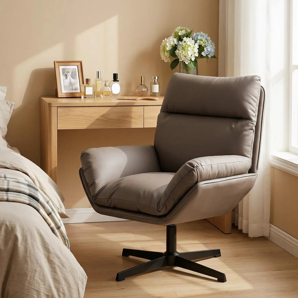 HOMCOM Swivel Accent Chair with Padded Cushion and Steel Frame – 360° Armchair for Living Room, Dark Brown