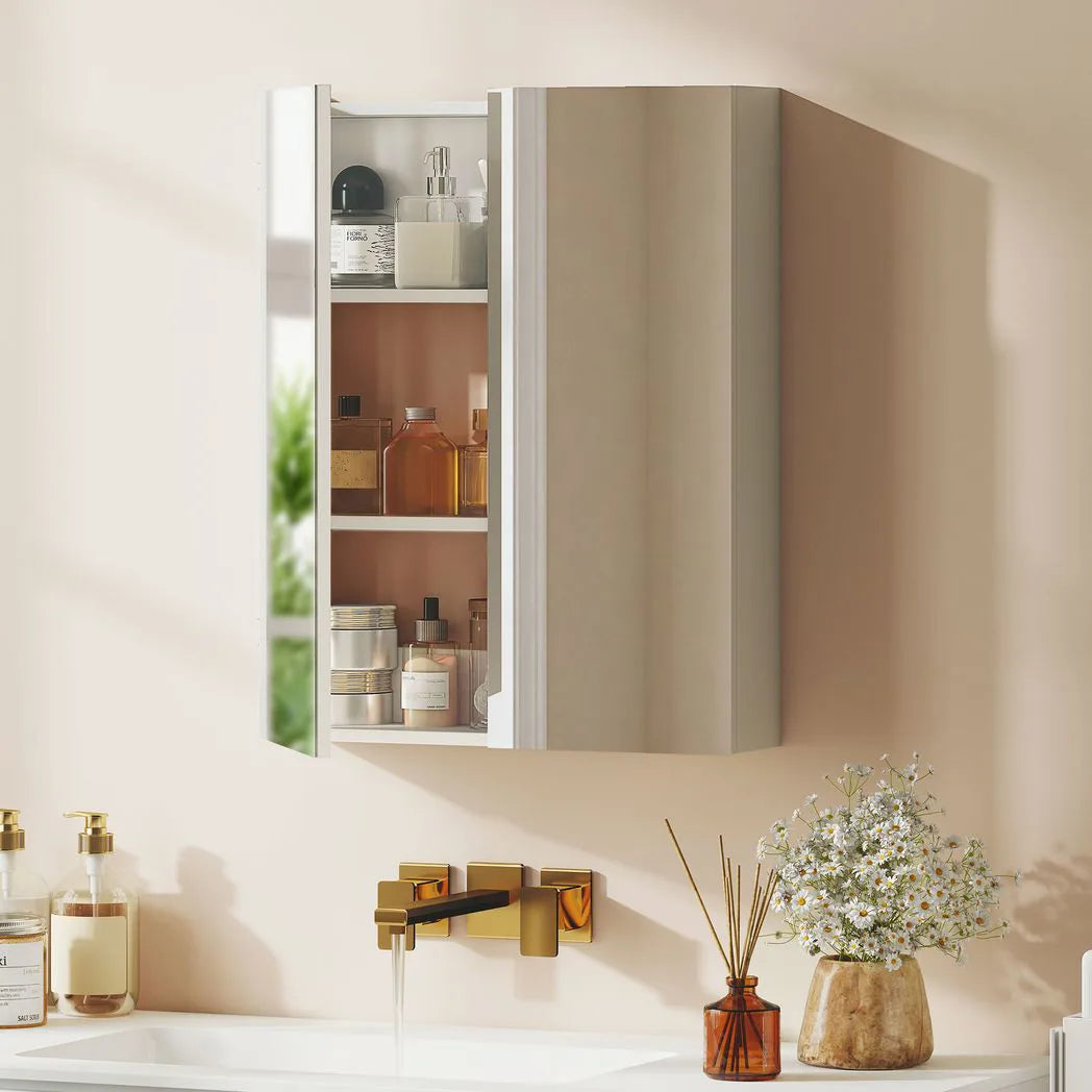 HOMCOM Wall-Mounted Bathroom Mirror Cabinet with Dual Mirrored Doors, Soft-Close Hinges and Adjustable Shelf, White