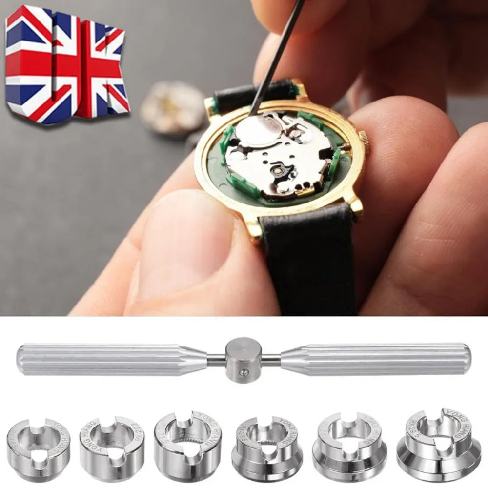 Watch Case Back Opener Tool Set with Wrench & 6 Grooved Rings, 18.5-29.5mm – Watch Repair Kit for Rolex, Tudor