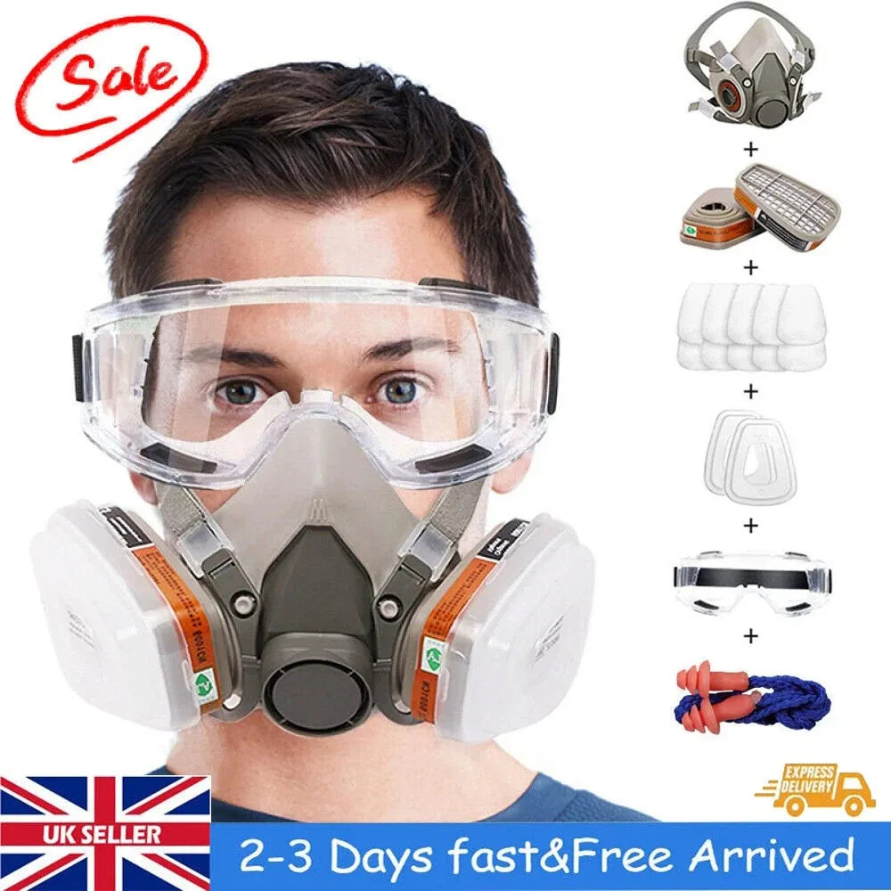 17-Piece 6200 Half Mask Respirator Set with Dual Filters – Reusable Silicone Mask for Painting and Sanding