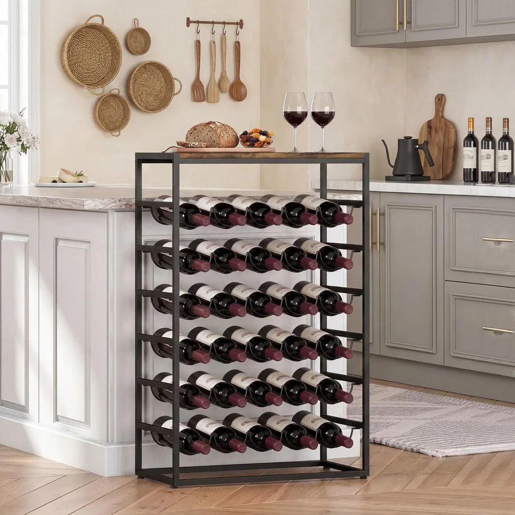 HOMCOM 6 Tier Free Standing Wine Rack for 30 Bottles with Wood-Effect Top, Rustic Brown
