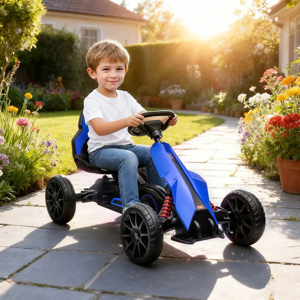 HOMCOM Kids Pedal Go Kart with Adjustable Seat, EVA Wheels and Handbrake – Ride On for Ages 3-8, Blue