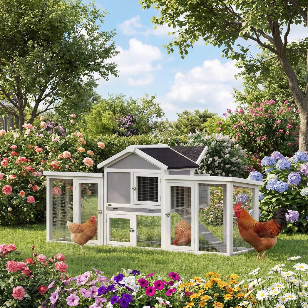 PawHut Large Wooden Chicken Coop with Nesting Box, Two Levels and Five Doors – Outdoor Poultry Hen House