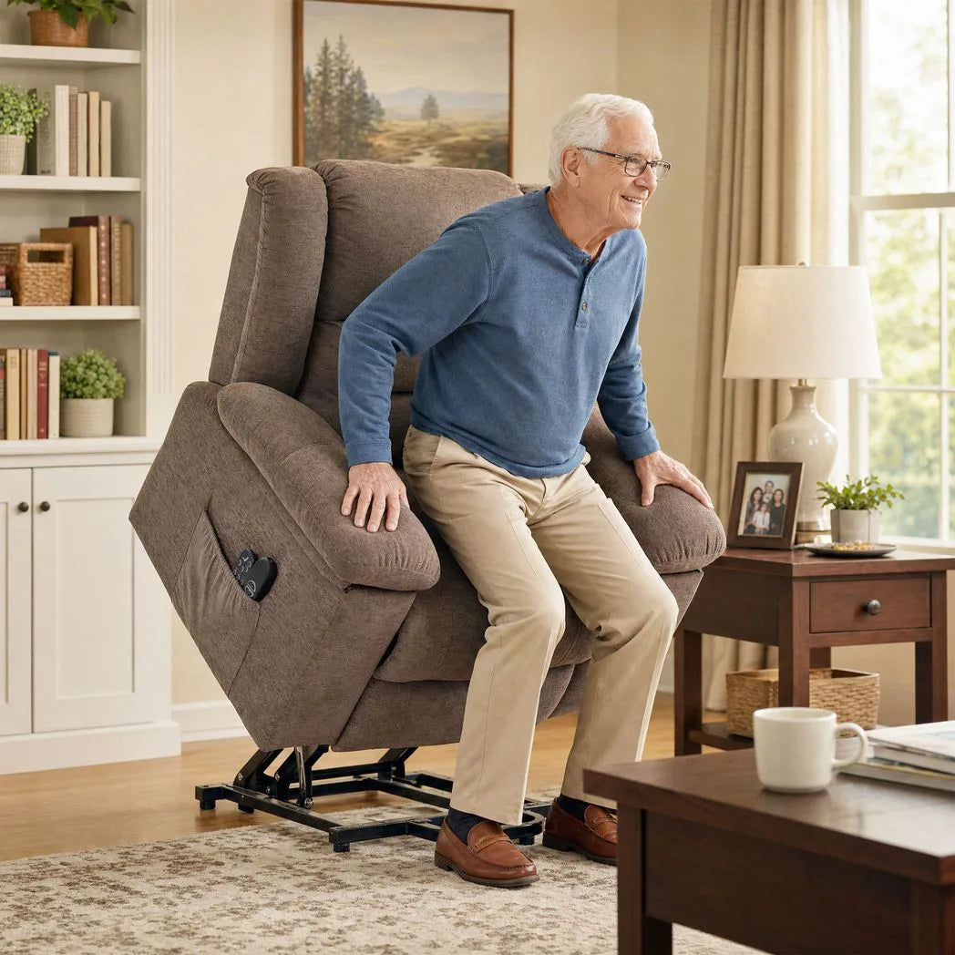 HOMCOM Oversized Riser Recliner Chair with Massage and Heat, Power Lift, Wide Seat and Back, Brown