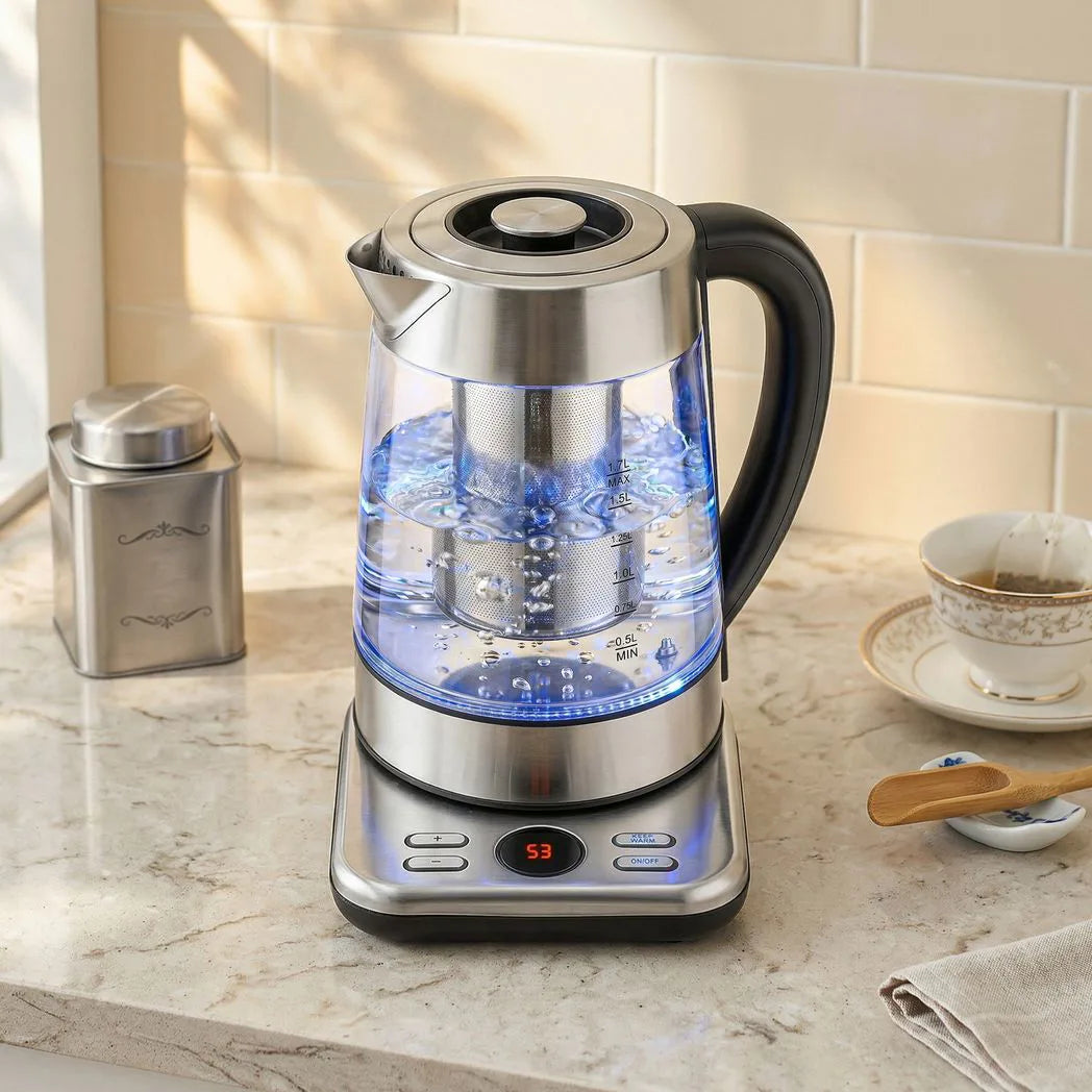 HOMCOM 1.7L Glass Electric Kettle, 3kW Fast Boil with Strix Thermostat, Tea Infuser and Keep Warm Function