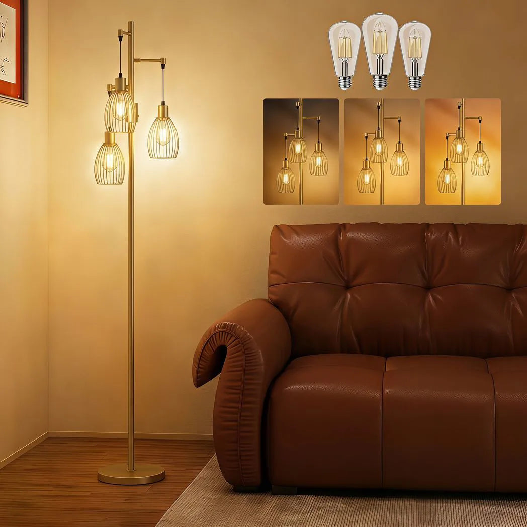 HOMCOM 170cm Dimmable 3-Light Cage Floor Lamp