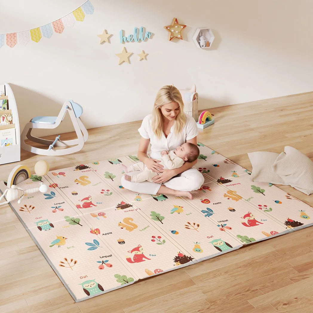 AIYAPLAY Foldable Double-Sided Baby Play Mat – Animals, Letters & Numbers Foam Crawling Mat