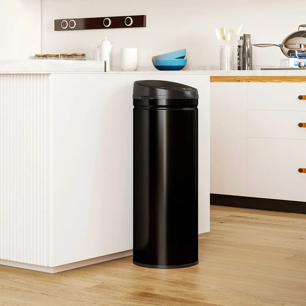 HOMCOM 50L Stainless Steel Sensor Bin with Soft-Close Lid and Bag Ring – Touch-Free Kitchen Bin, Black