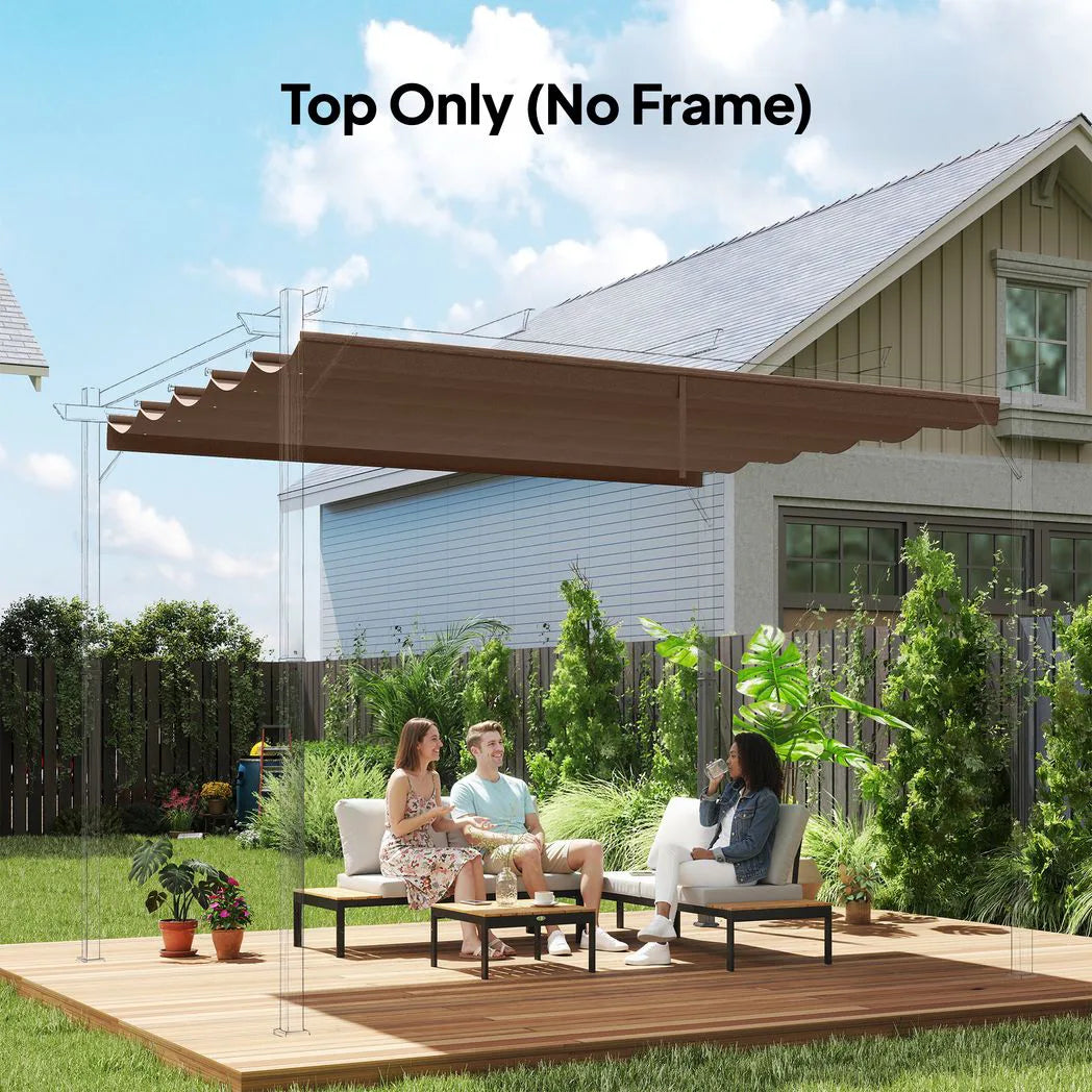 Outsunny Retractable Pergola Replacement Canopy, 3.5 x 2.6m Polyester Roof Cover for 4 x 3m Pergola Frame – Brown