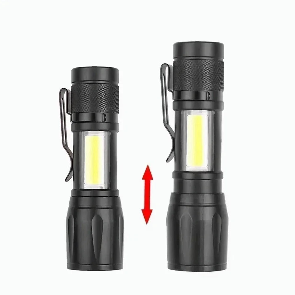 2 Pack USB Rechargeable Mini LED Flashlights with Adjustable Zoom and 3 Modes – Camping and Work Torches, Black