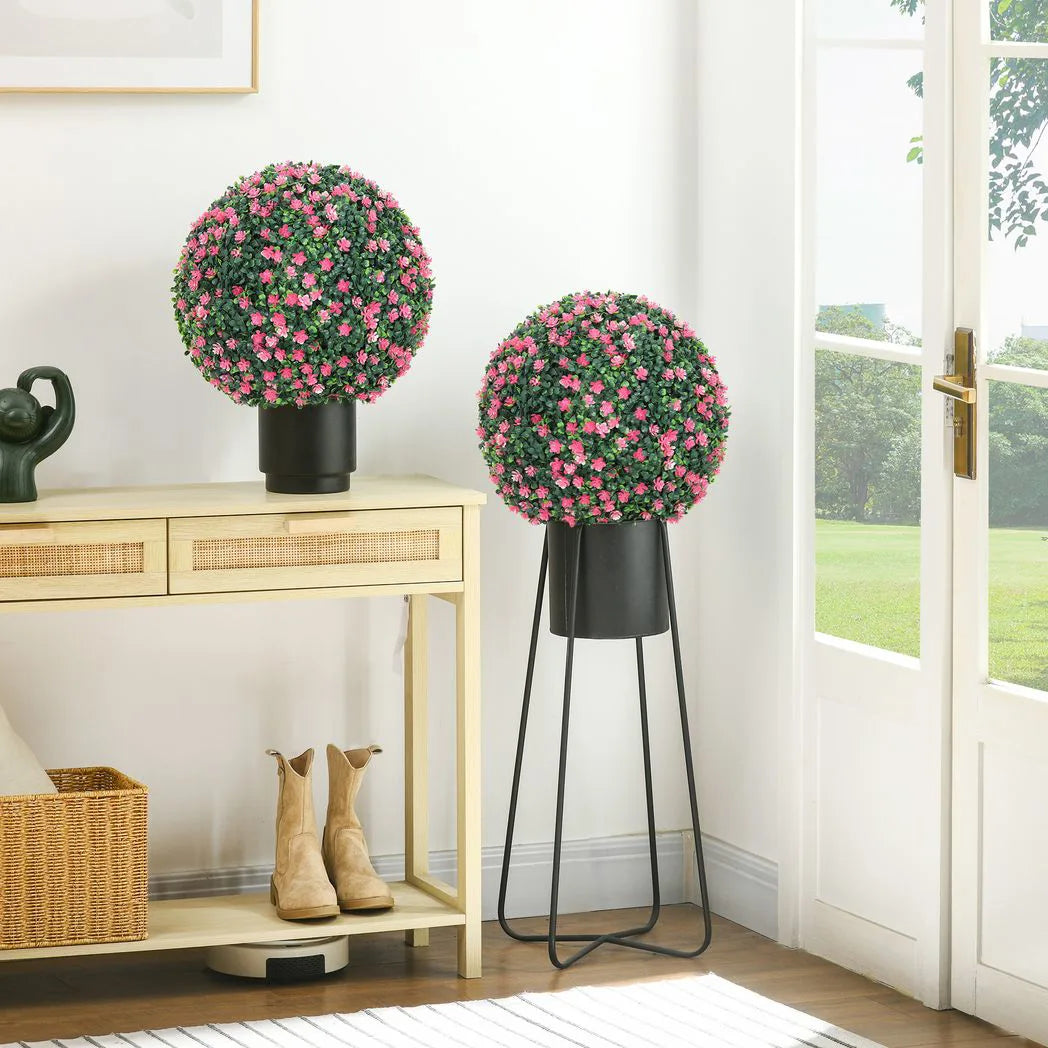HOMCOM Set of Two Artificial Boxwood Balls Plants – Pink