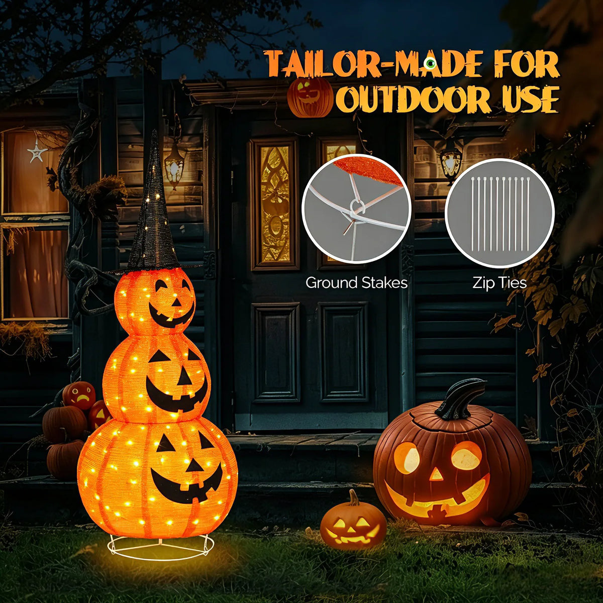5ft Collapsible Light-Up Halloween Pumpkin, 100 LEDs
