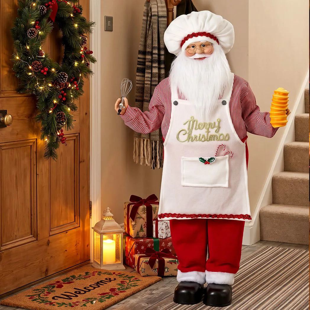 HOMCOM 120cm Animated Singing Chef Santa Claus – Moving Head, Sound and Touch Activated Christmas Decoration