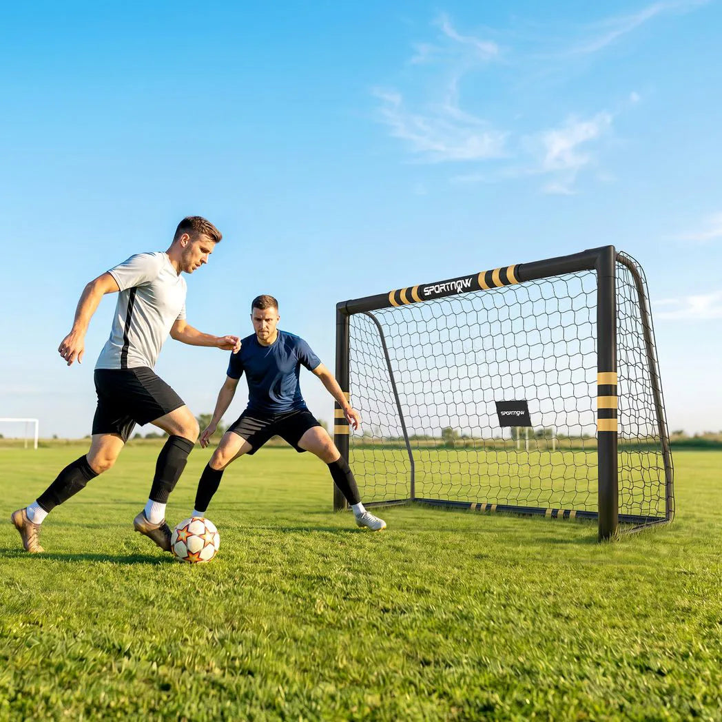 SPORTNOW 8 x 5ft Portable Football Goal with Foam-Padded Metal Frame & Ground Stakes – Garden Football Net for Training