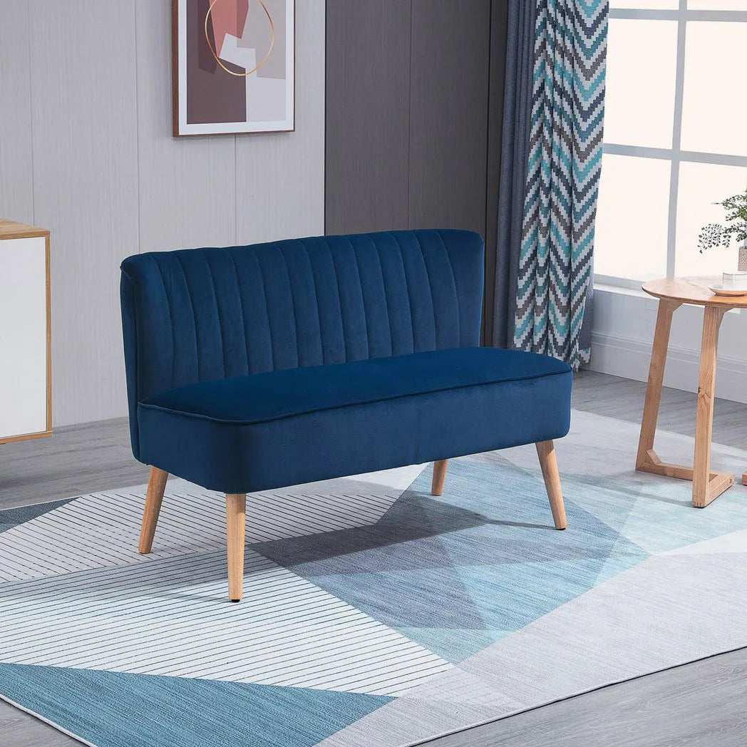 HOMCOM Modern Two-Seater Sofa with Foam Padding & High Back – Compact Velvet-Feel Loveseat for Home Office, Dark Blue