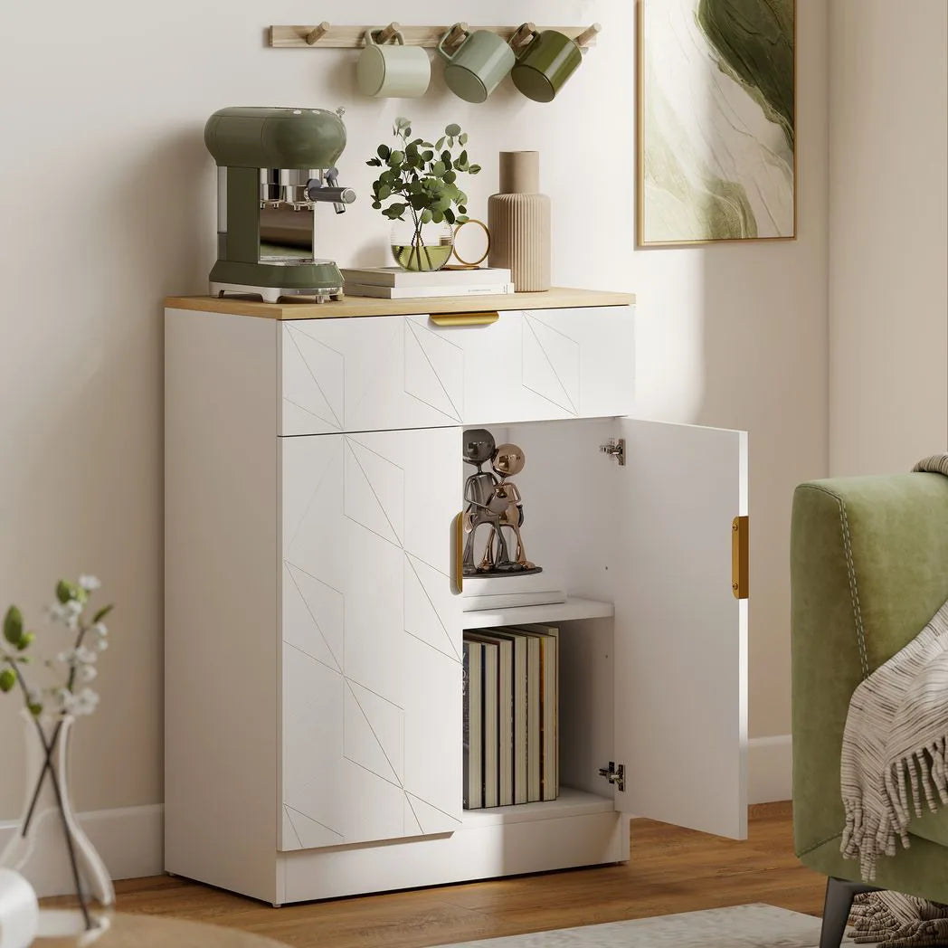 HOMCOM Modern Sideboard Storage Cabinet with Drawer and Adjustable Shelf, 82 x 60cm, White