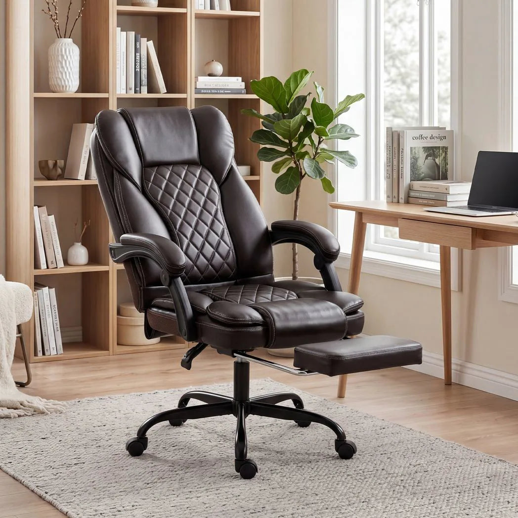 HOMCOM Executive Office Chair with 90–135° Recline, Retractable Footrest & High Back, Brown